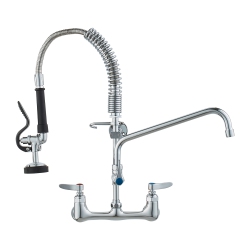 VEVOR Commercial Faucet \w Pre-Rinse Sprayer, 21" Height, 8" Center, 12" Swing Spout, Wall Mount Kitchen Sink Faucet, Brass Constructed Device, For