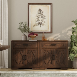 WAMPAT 2 In 1 Sideboard Buffet Cabinet, 63" Wide Kitchen Storage Cabinet \w Drawers & Doors, Farmhouse Coffee Bar Accent Cabinet Wooden Credenza For