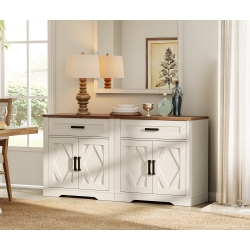 WAMPAT 2-In-1 Sideboard Buffet Cabinet, 63" Wide Kitchen Storage \w Drawers & Doors, Modern Farmhouse Coffee Bar Wooden Credenza \w Shelves For