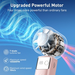 THE WAY Portable Handheld Turbo Fan, 1-199 Wind Speed Adjustment, Led Display, Jf132 Ice Compress Elegant [Ultra-High Speed 199 Gears + Digital