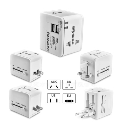 CSMART Universal One 2X USB-A Ports Travel Ac Plug Converter Wall Charger Power Adapter Interchange Au Uk Eu Plug