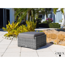 CIEUX Riviera Outdoor Patio Wicker Ottoman In With Sunbrella Canvas Charcoal Cushions In Grey