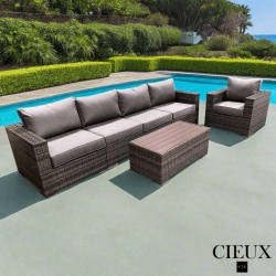 CIEUX Valence Outdoor Patio Wicker Large Sofa, Club Chair And Coffee Table Set In With Sunbrella Canvas Taupe Cushions In Brown