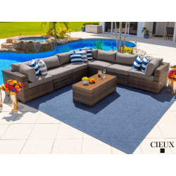 CIEUX Valence Outdoor Patio Wicker Large Corner Sectional Sofa And Coffee Table Set In With Sunbrella Canvas Taupe Cushions In Brown