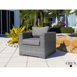 CIEUX Riviera Outdoor Patio Wicker Club Chair In With Sunbrella Canvas Charcoal Cushions In Grey