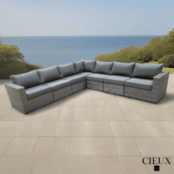 CIEUX Riviera Outdoor Patio Wicker Large Corner Sectional Sofa In With Sunbrella Canvas Charcoal Cushions In Grey