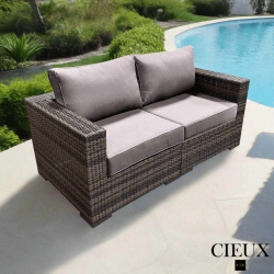 CIEUX Valence Outdoor Patio Wicker Loveseat In With Sunbrella Canvas Taupe Cushions In Brown