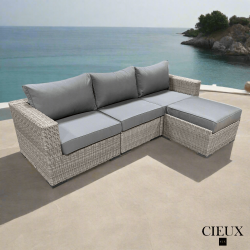 CIEUX Riviera Outdoor Patio Wicker Medium Sectional Sofa In With Sunbrella Canvas Charcoal Cushions In Grey