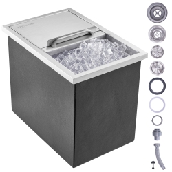VEVOR 18"l X 12"w X 14.5"h Drop In Ice Chest, Stainless Steel Ice Cooler, Commercial Ice Bin \w Sliding Cover, 40.9 Qt Outdoor Kitchen Ice Bar