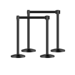 VEVOR 4 PCs Stanchion Post, Crowd Control Barrier \w 4 Retractable Belts, Carbon Steel Stanchion Post Queue \w Sand Injection Hollow Base For