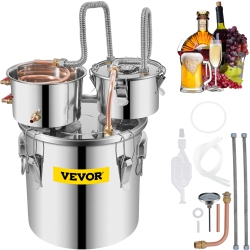 VEVOR 5 Gallon Alcohol Still, Stainless Steel Alcohol Distiller \w Copper Tube & Build-In Thermometer & Water Pump, Double Thumper Keg Home Brewing