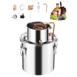 VEVOR 5 Gal / 19 L Alcohol Still, Stainless Steel Water Alcohol Distiller \w Copper Coil, Home Brewing Refining Fermentation Kit \w Thermometer &
