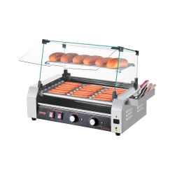 VEVOR 1050W Hot Dog Roller, 18 Hot Dog 7 Rollers, Stainless Steel Sausage Grill Cooker, \w Dual Temp Control, Cover, Side Storage Box, Removable