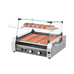 VEVOR 1600W Hot Dog Roller, 30 Hot Dog 11 Rollers, Stainless Steel Sausage Grill Cooker, \w Dual Temp Control, Cover, Side Storage Box, Removable