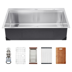 VEVOR 33 Inch Kitchen Sink Workstation, 304 Stainless Steel Top Mount Sinks, Drop-In Single Bowl Farmhouse Basin \w Ledge & Multiple Accessories