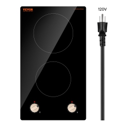 VEVOR 1800W Induction Cooktop, Electric Countertop Burner, 2 Burner Knob Control Stove, Built-In Induction Cooktop \w 12 Temperature Settings, Glass