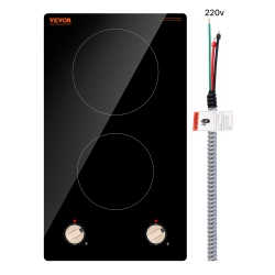 VEVOR 3500W Induction Cooktop, Electric Countertop Burner, 2 Burner Knob Control Stove, Built-In Induction Cooktop \w 12 Temperature Settings, Glass