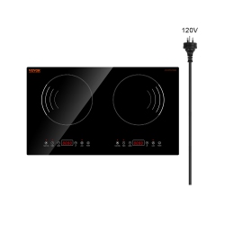 VEVOR 1800W Induction Cooktop, Electric Countertop Burner, 2 Burner Touch Control Stove, Built-In Induction Cooktop \w 9 Power Settings, Child