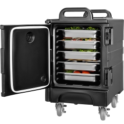VEVOR 81 Qt Insulated Food Pan Carrier, Food Box Carrier \w Double Buckles, Front Loading Food Warmer \w Handles, Stackable End Loader \w Wheels For
