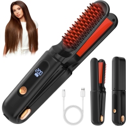 MYACUC Cordless Hair Straightener Brush 3 In 1, Cordless Rechargeable Hair Straightener Comb Clip, Portable Travel Straightener, Mini Hot Straightening