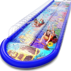 STARGO Undersea Water Dual Slip And Slide - 18 Ft X 5 Ft Slip N Slide And Sprinkler Splash Pad, Water Slide With Body Boards