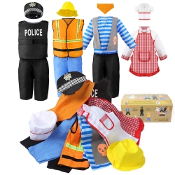 SINUO Boy's Dress Up Costumes Trunk Set 11PCs, Pirate, Chef, Construction Worker, Policeman Costume Fit Kids Age From .. In Multicolor
