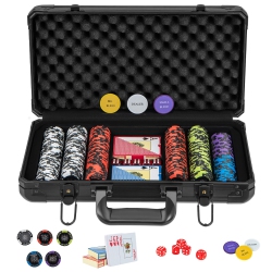 GYMAX Texas Holdem Poker Chip Set 300-Piece Poker Set With 5 Dices 2 Card Decks