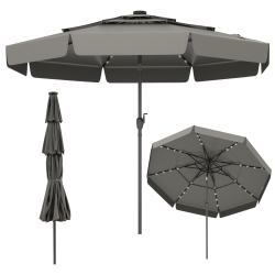 GYMAX 10 Ft Solar Patio Umbrella W/ 32 Led Lights 3-Tier Vented Top & Tilt Adjustment