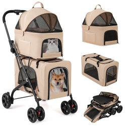 GYMAX Double Pet Stroller for 2 Dogs Or Cats W/ 2 Detachable Carriers Safety Belt