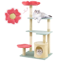 GYMAX 49" Flower Cat Tree W/flower-Shaped Soft Perch Sisal Scratching Posts In Pink