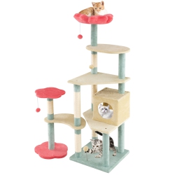GYMAX Flower Cat Tree W/cosy Condo Sisal Scratching Posts Padded Flower-Shaped Perch