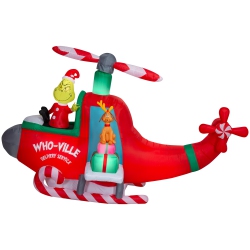 GEMMY Industries Airblown®Inflatable Christmas-Animated Grinch In Helicopter W/spinning Propellers Scene-Dr. Seuss 75" X 120