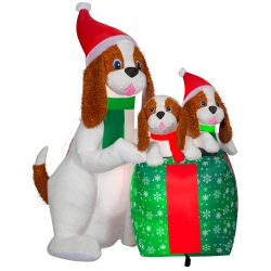 GEMMY Industries Airblown® Inflatable Christmas-Mixed Media-Fuzzy Dog Family Scene-Lg-66