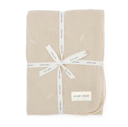 AVERY ROW - Embroidered Muslin Blanket - Grasslands, Mily In White