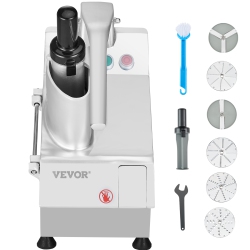 VEVOR Food Processor & Vegetable Chopper, 2 Feeding Holes Food-Grade Stainless Steel, 6 Detachable Blades, 3Mm/5Mm/7Mm/10MM Shredder, 2Mm/4Mm