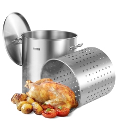 VEVOR 64 Quart Stainless Steel Stockpot, Large Cooking Pots, Cookware Sauce Pot \w Basket, Lid, And Handle, Heavy Duty Commercial Grade Stock Pot