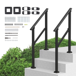 VEVOR 2 PCs Handrails for Outdoor Steps, 2-3 Step Stair Kit, Carbon Steel Railings \w Installation Kit, Stair Rails for Seniors, Concrete & Porch &