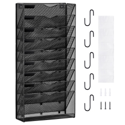 VEVOR One-Piece File Wall Rack, 10 Pockets Mesh Wall File Holder, Wall Mounted Magazine Mail Paper & Document Storage Folder, Metal Wall File