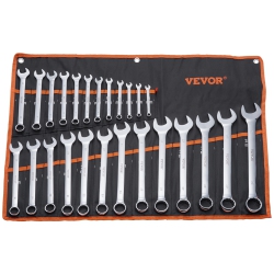 VEVOR 25-Piece Combination Wrench Set, Open End Wrench Set \w Roll-Up Pouch, Carbon Steel Wrench Set Metric 6 MM to 32 Mm, Ideal for General