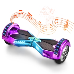 WEELMOTION 8" Off-Road Chrome Rainbow Hoverboard for Kids & Adults –, Ul 2272 Certified, All-Terrain Wheels, Bluetooth Speaker, Led Lights, Free