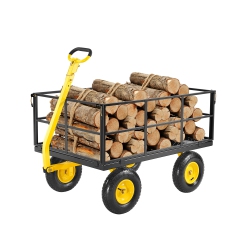 VEVOR 1400 Lbs Steel Garden Cart, Heavy Duty Pullable, 2 In 1 Outdoor Metal Utility Wagon Yard Trailer \w 13" All Terrain Tires, Mesh Removable