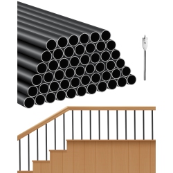 VEVOR 32In Staircase Balusters 51 Pack, Aluminum, 3/4 In Rainwater-Proof Round Metal Spindle Railing, Durable Hollow Deck Railing \w 19 Drill Bit