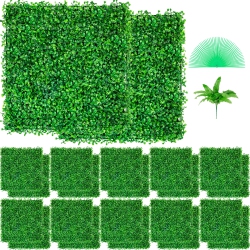 VEVOR 10" X 10" Artificial Boxwood Panel Uv 24PCs Boxwood Hedge Wall Panels Artificial Grass Backdrop Wall 4 Cm Grass Wall, Fake Hedge for Decor
