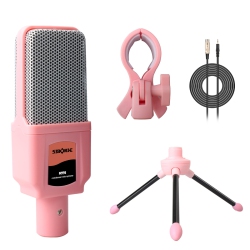THE WAY Condenser Microphone Computer Special Live Sound Card Set K Song Entertainment E-Book Microphone-M998+Triangle Bracket-Pink