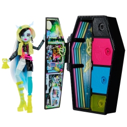 MONSTER HIGH Skulltimate Secrets Neon Frights Doll & Accessories, Frankie Stein With Dress-Up Locker & 19+ Surprises