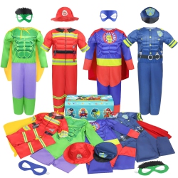 TEUEVAYL Boys Dress Up Clothes for Kids Dress Up Costumes Trunk With Superhero, Policeman, Fireman for Kids 3 4 5 6 7 In Multicolor
