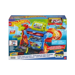 HOT WHEELS City Toy Car Track Set, Tunnel Twist Car Wash With 1 Color Shifters Vehicle In 1:64 Scale