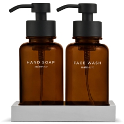 MAISONOVO Glass Foaming Soap Dispenser | 400 Ml Amber Glass Pumps X 2 With Tray In Black