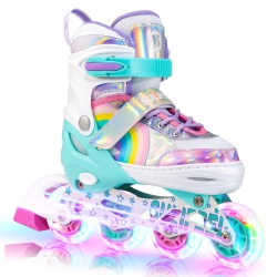 SULIFEEL Rainbow Unicor Adjustable Inline Skates Light Up Illuminating for Girls for Kids Medium (13C-3Y Us) In Multicolor