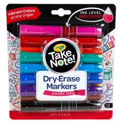 CRAYOLA Low Odor Dry Erase Markers, Chisel Tip, Assorted Colors, Back to School Supplies, 12Count